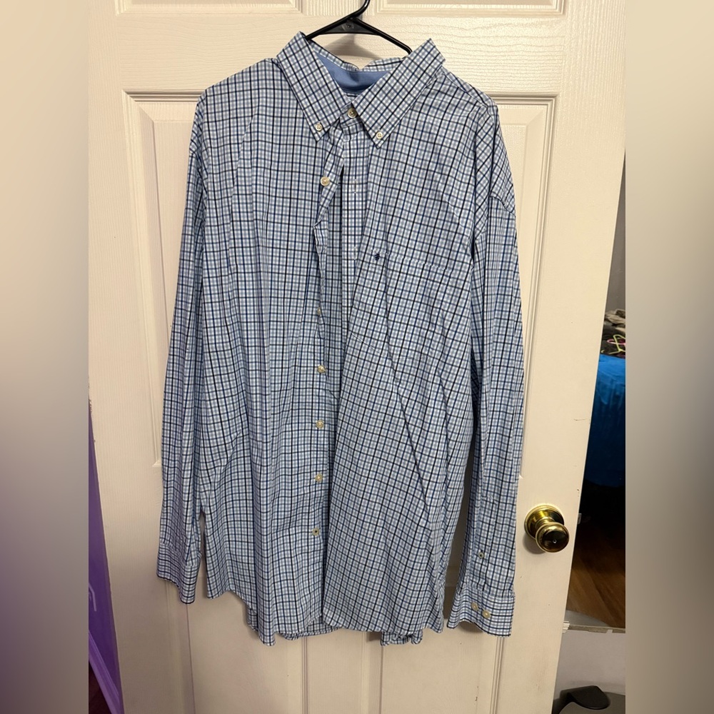 Izod Blue and White Plaid Dress Shirt
